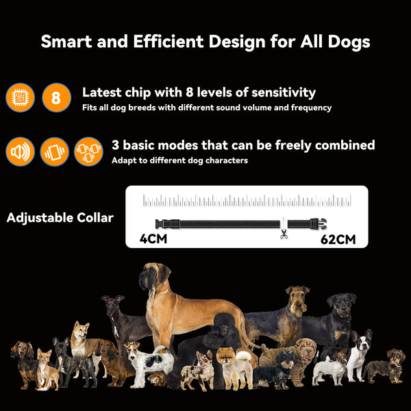 Beoankit Dog Bark Collar with Dual Vibration Version,Automatic Collar with 8 Adjustable Sensitivity Levels, 8 levels and 3 Modes Sound Vibration and Strong Vibration,Waterproof and Rechargeable B658W