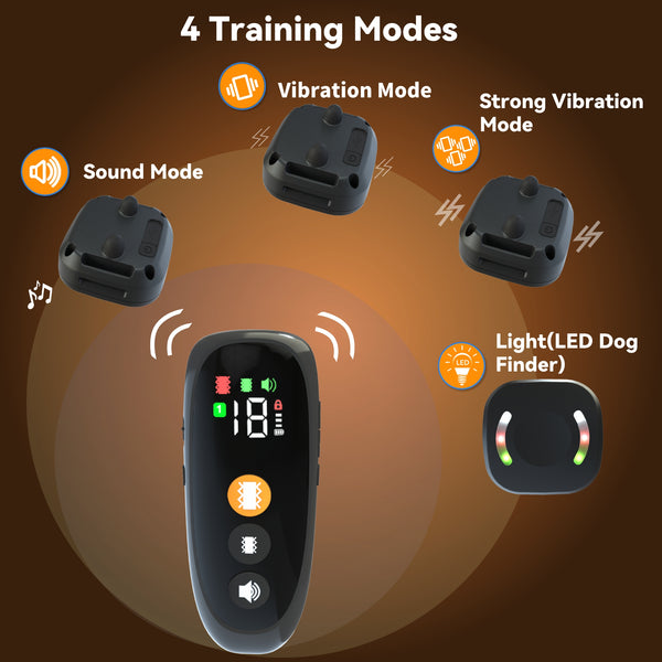 Dog Training Collar with 2000M Remote Range, Rechargeable, 4 Training Modes LED Light/Sound/Vibration/Strong Vibration, IP67 Waterproof BD16T