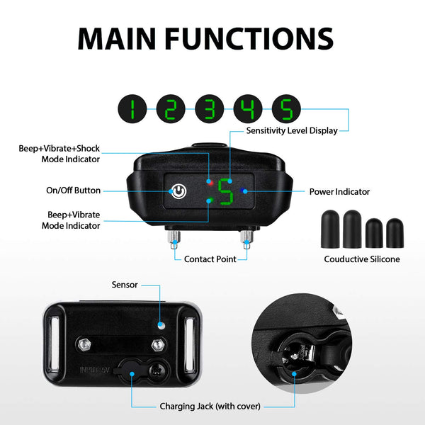 Bark Collar Barking Control Training Collar with Beep Vibration and No Harm Shock-GNABT008